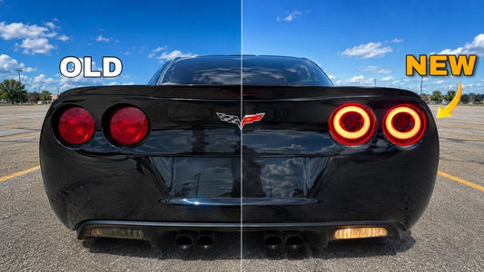 4PCS LED Halo Tail Lights for Chevy Corvette C6 (2005–2013) | Sequential Turn Signal DRL + Hyper Flash Bypass Harness Included | Fits Base, Z06, ZR1 & Grand Sport