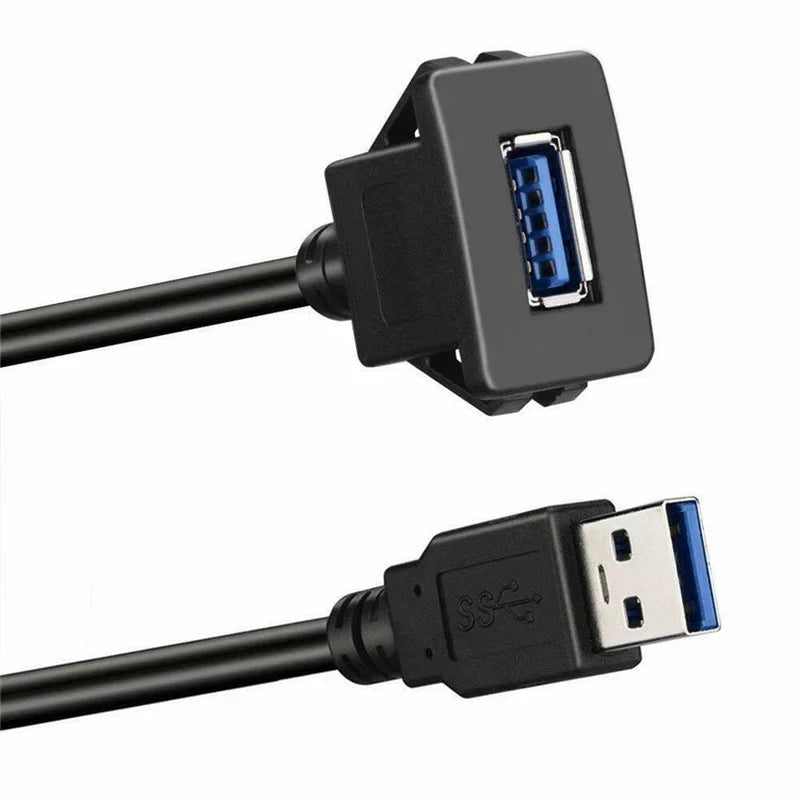 USB 3.0 Panel Flush Mount Extension Cable with Buckle for Car Truck Boat Motorcycle Dashboard 1M - DriveConnect ULTRA