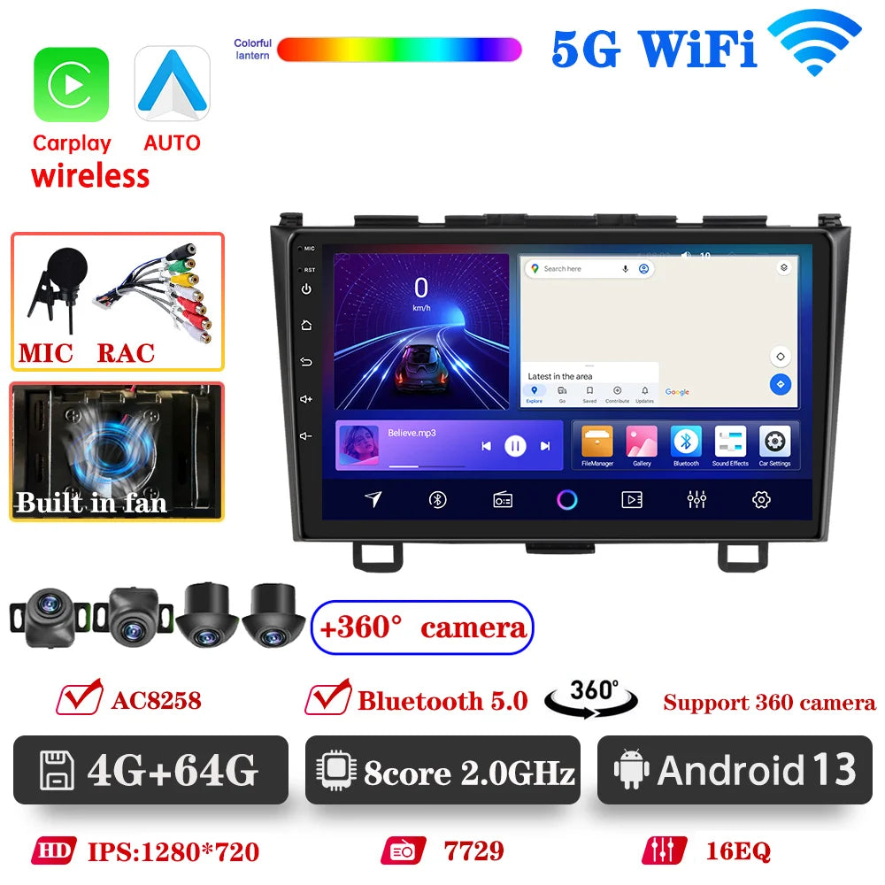 9" Android CarPlay Screen For Honda CR-V 2006-2011 Wireless CarPlay Auto Supports 360° CAMERA - DriveConnect ULTRA