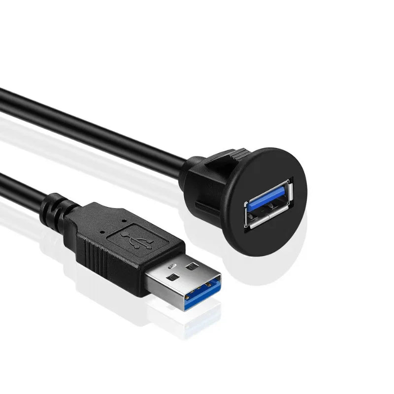 USB 3.0 Panel Flush Mount Extension Cable with Buckle for Car Truck Boat Motorcycle Dashboard 1M - DriveConnect ULTRA