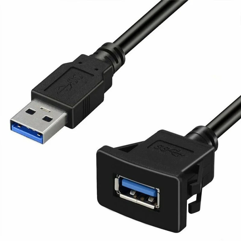 USB 3.0 Panel Flush Mount Extension Cable with Buckle for Car Truck Boat Motorcycle Dashboard 1M - DriveConnect ULTRA