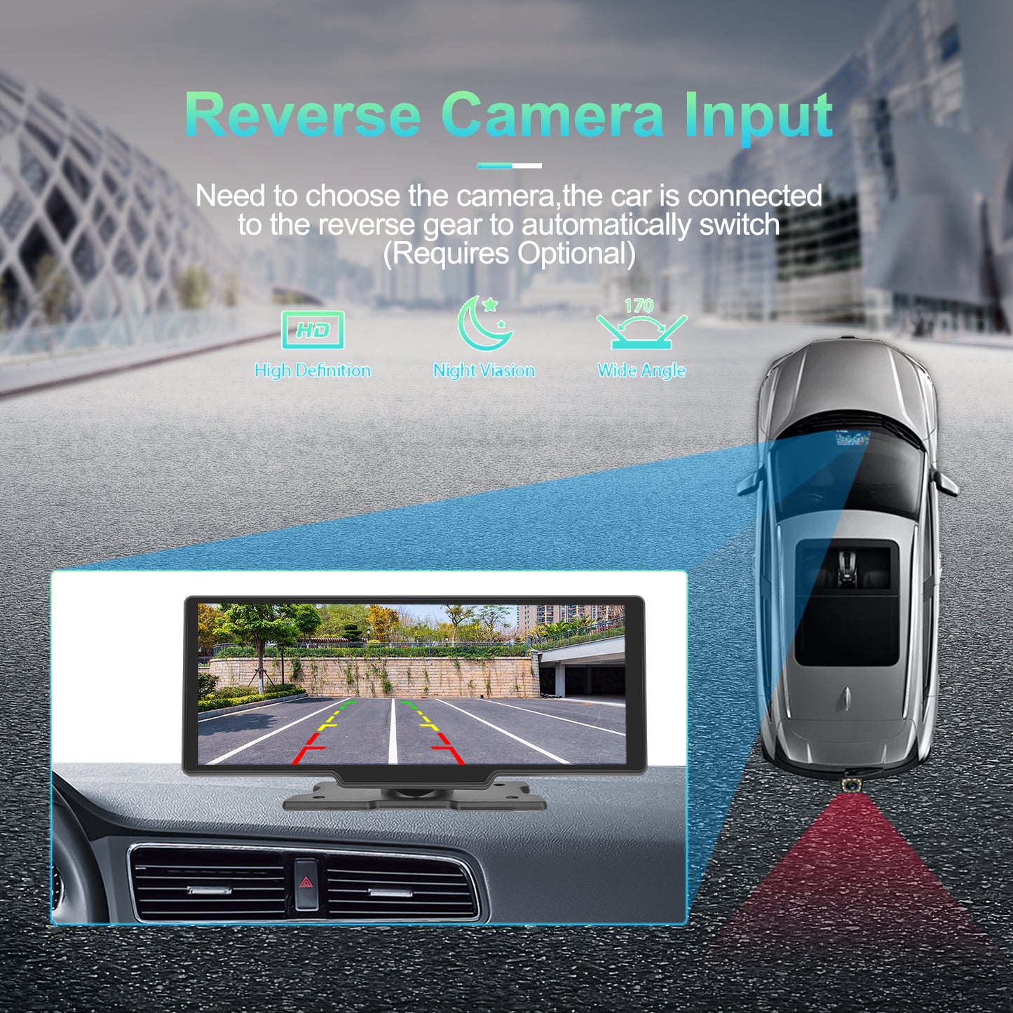 Écran Carplay sans fil de 10,26 pouces et Android Auto, options de caméra 1080P, écran HD IPS, réglable, détachable, Bluetooth, MirrorCast, autoradio, radio, émetteur FM
