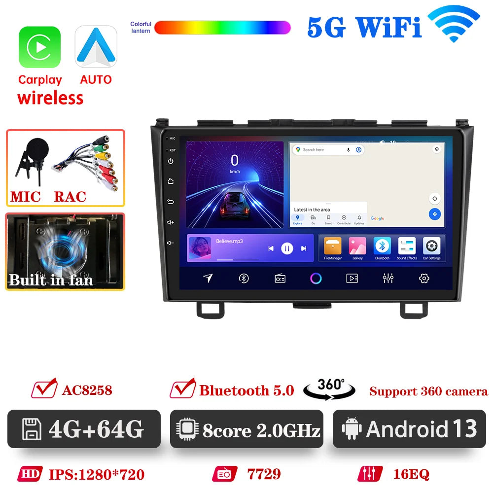 9" Android CarPlay Screen For Honda CR-V 2006-2011 Wireless CarPlay Auto Supports 360° CAMERA - DriveConnect ULTRA