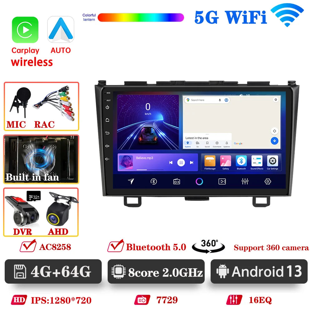 9" Android CarPlay Screen For Honda CR-V 2006-2011 Wireless CarPlay Auto Supports 360° CAMERA - DriveConnect ULTRA