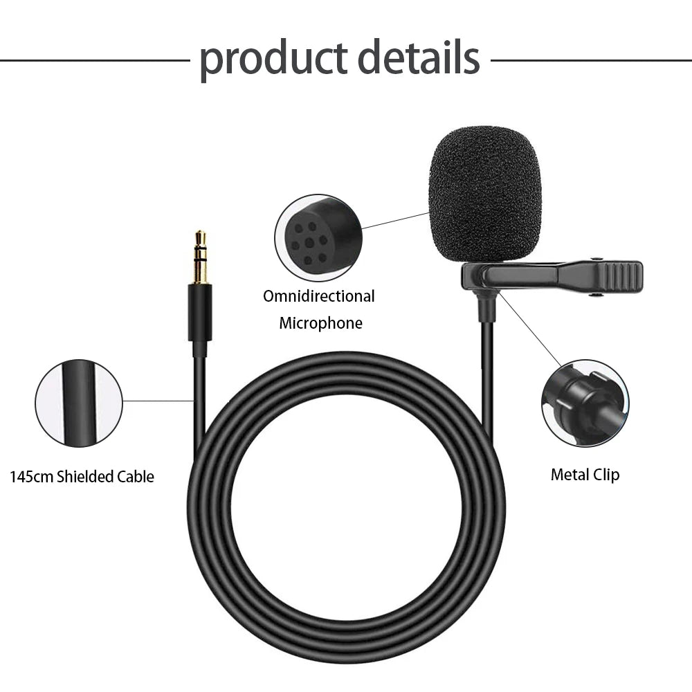 Universal portable 3.5M Hands-free Microphone 145cm For Car Radio Multimedia Player Phone Lavalier Mic - DriveConnect ULTRA