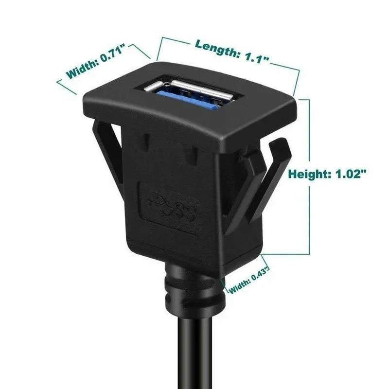 USB 3.0 Panel Flush Mount Extension Cable with Buckle for Car Truck Boat Motorcycle Dashboard 1M - DriveConnect ULTRA