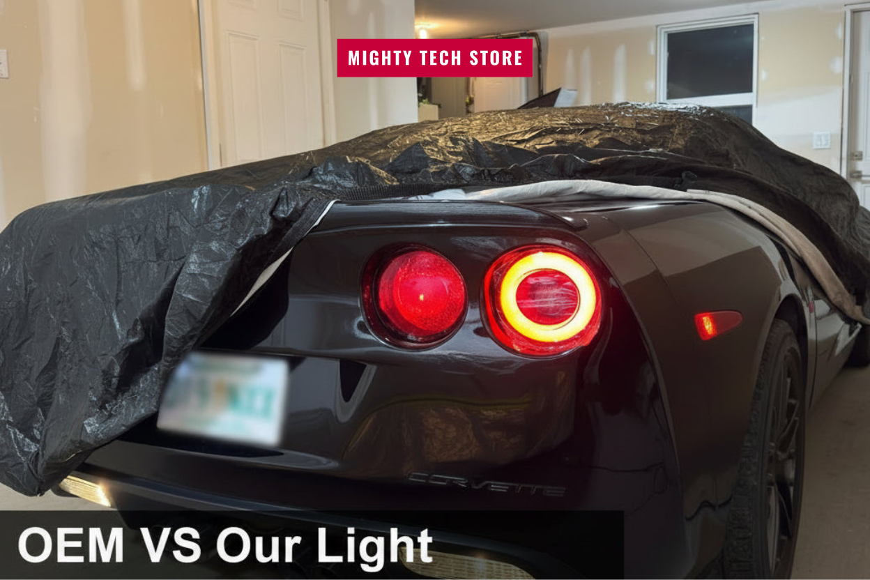 4PCS LED Halo Tail Lights for Chevy Corvette C6 (2005–2013) | Sequential Turn Signal DRL + Hyper Flash Bypass Harness Included | Fits Base, Z06, ZR1 & Grand Sport