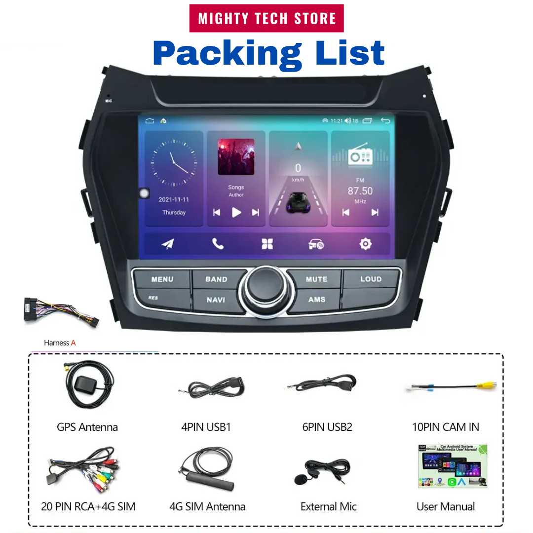 8” Intelligent CarPlay Android 13 OS For Hyundai Santa Fe 2013-2018 Supports 360° Camera