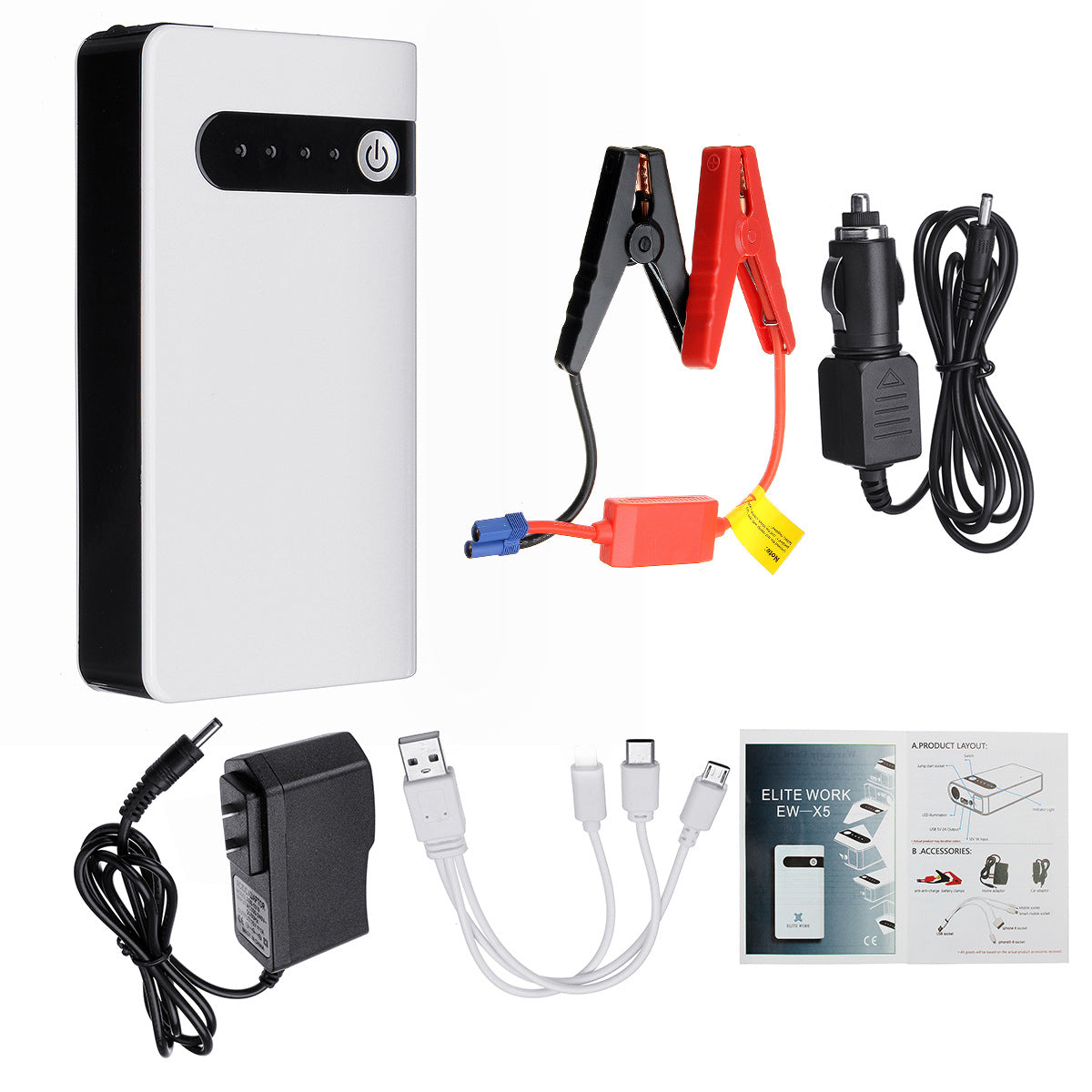 Emergency Car Starter Booster USB Jumper Box 3 in 1 Mobile Power Battery Charger With LED Light - 2000 mAh High Power