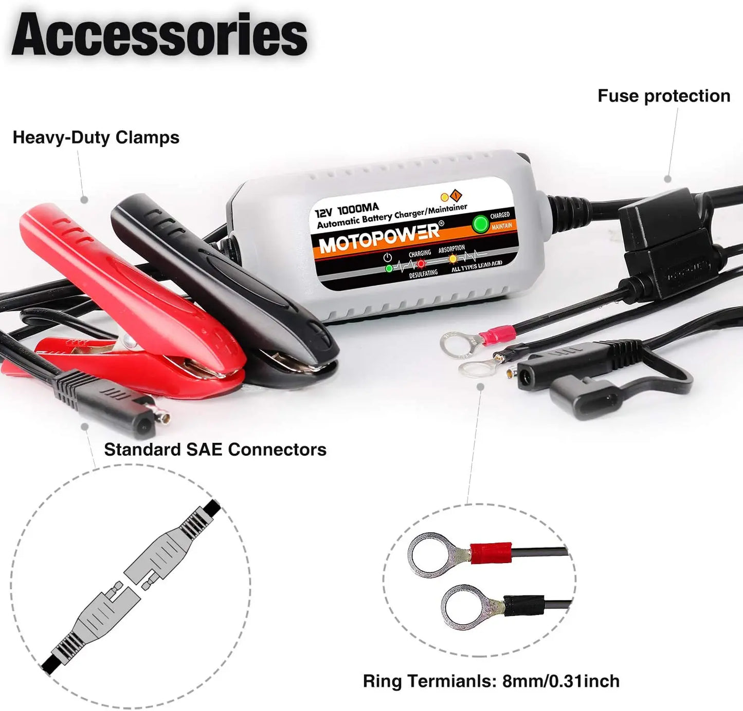 MP00205B 12V 1000mA Fully Automatic Battery Charger/Maintainer