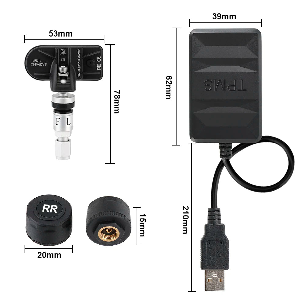 Wireless TPMS Receiver For Android Player Car Tire Pressure Monitoring System Auto Tyre Diagnose Kit Interior External Sensors