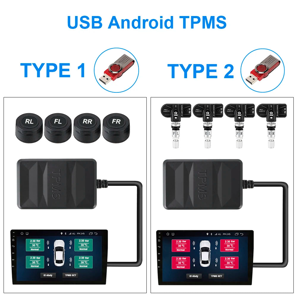 Wireless TPMS Receiver For Android Player Car Tire Pressure Monitoring System Auto Tyre Diagnose Kit Interior External Sensors