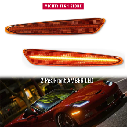 C6 LED Front Rear Bumper Side Marker Turn Signal Lights Amber Red For 2005-2013 Chevrolet Corvette