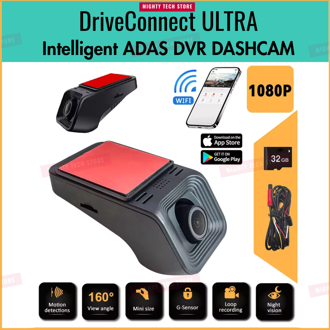 1080P HD Android Dash Cam | WiFi Car DVR with ADAS, Night Vision & Parking Monitor, APP Control | DriveConnect ULTRA