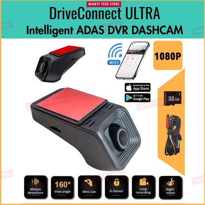 1080P HD Android Dash Cam | WiFi Car DVR with ADAS, Night Vision & Parking Monitor, APP Control | DriveConnect ULTRA