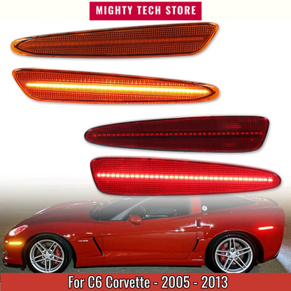 C6 LED Front Rear Bumper Side Marker Turn Signal Lights Amber Red For 2005-2013 Chevrolet Corvette