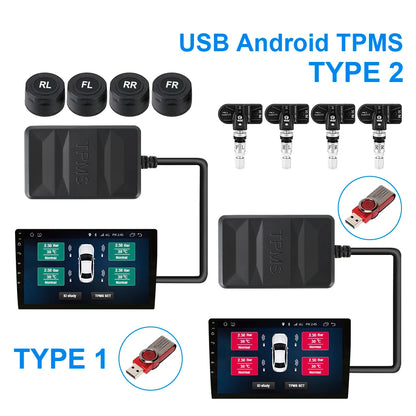 Wireless TPMS Receiver For Android Player Car Tire Pressure Monitoring System Auto Tyre Diagnose Kit Interior External Sensors