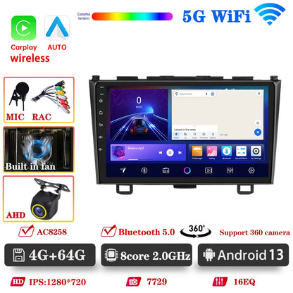 9" Android CarPlay Screen For Honda CR-V 2006-2012 Wireless CarPlay Auto Supports 360° CAMERA - DriveConnect ULTRA