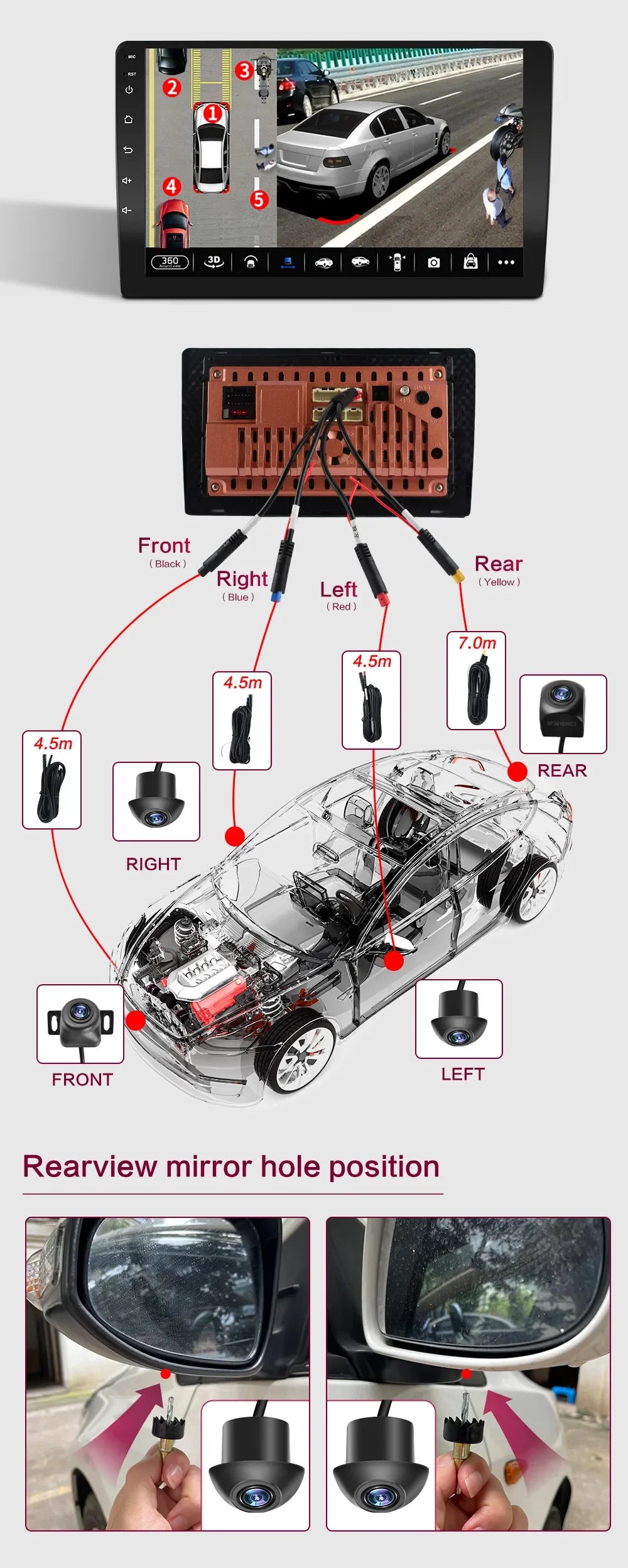 Car 360 Camera AHD1080P 720P rear view HD reverse monitoring waterproof camera for Aftermarket Android Screen - DriveConnect ULTRA